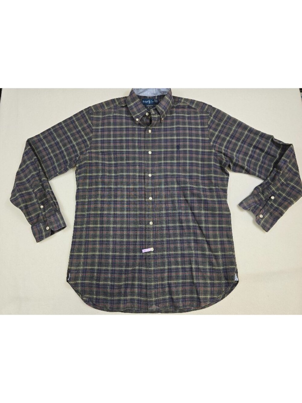 Ralph Lauren Mens M Classic Fit Plaid Button-Down Shirt 100% Cotton Flawed